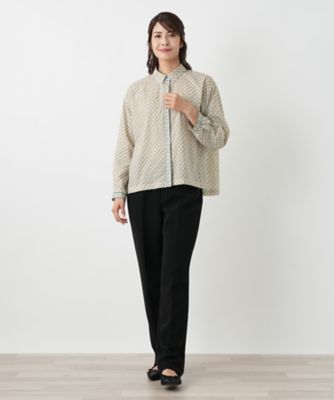 leilianレリアン 総柄シャツ ブラウス　S 9号　幾何学柄　ウール leilianレリアン 総柄シャツ ブラウス S 9号 幾何学柄 ウール