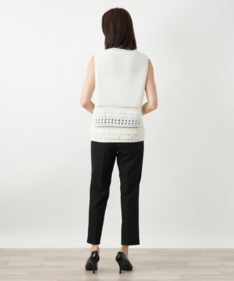 透かし編みフリンジベスト【Leilian WHITE