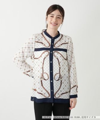/白馬様plantation 日本製 切り替え リネンブレンド ブラウス 30%OFF】プリントリボンブラウス｜KarLParkLane Style ONLINE SHOP
