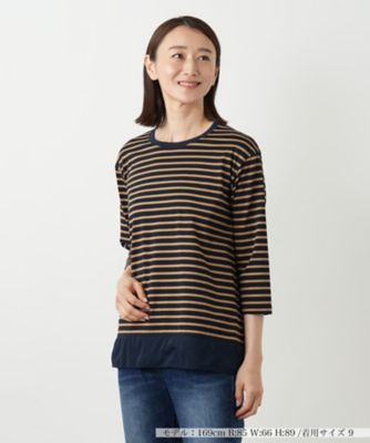 ＜Leilian (Women)＞異素材切替ボーダーカットソー