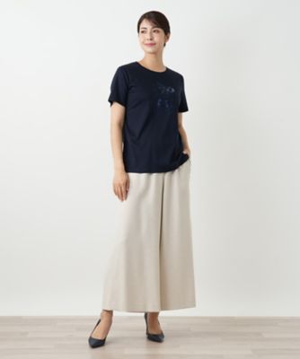 #snc レリアン ホワイトレーベル Leilian Tシャツ・カットソー 13 紺 半袖 スパンコール 大きいサイズ レディース [910308] 店舗人気】スパンコール刺繍Tシャツ【Leilian WHITE LABEL