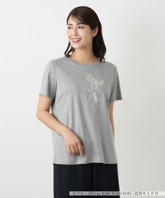美品⭐️レオナール 刺繍 ラインストーン スパンコール 半袖カットソー LL S-LL】抜け感とすっきり見えを叶える 刺繍レース スキッパー襟