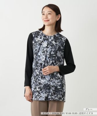 Leilian WHITE LABEL 柄切替 チュニック ブラウス 9 日本製 店舗人気】チュニックブラウス【Leilian WHITE LABEL】|レリアン