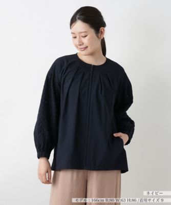 ＜Leilian (Women)＞レース切替ノーカラージャケット【Ｌｅｉｌｉａｎ　ＷＨＩＴＥ　ＬＡＢＥＬ】