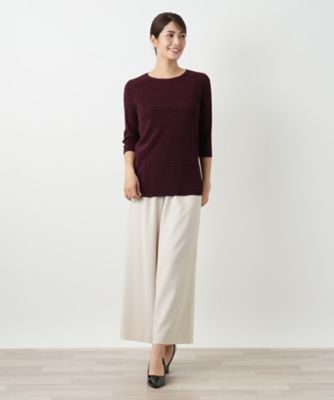 LEILIAN レリアン 七分袖 カットソー 美品 サイズ:9  ネイビー  レディース  トップス　ボーダー リボン ボーダー七分袖カットソー【Leilian WHITE