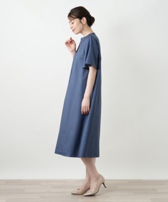 タグ付美品　レリアン　 スキッパーフレアワンピース ブルー 9号 ウォッシャブル スキッパーフレアワンピース【Leilian WHITE LABEL