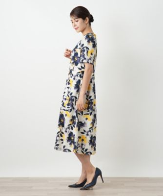 Leilian レリアン　フラワー　花柄　ノースリーブ　ワンピース　13＋ 洗える花柄フレアワンピース【Leilian WHITE