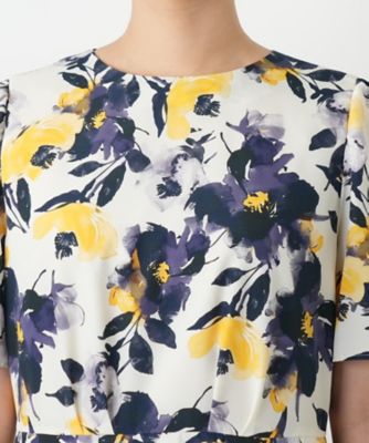 【美品】Leilianレリアン ワンピース 9号 花柄 フレア ベルト付き日本製 フラワー柄フレアワンピース【Leilian WHITE LABEL】|レリアン
