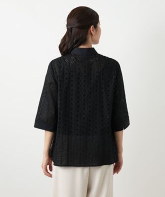 カットワーク七分袖ブラウス【Ｌｅｉｌｉａｎ　ＷＨＩＴＥ　ＬＡＢＥＬ】