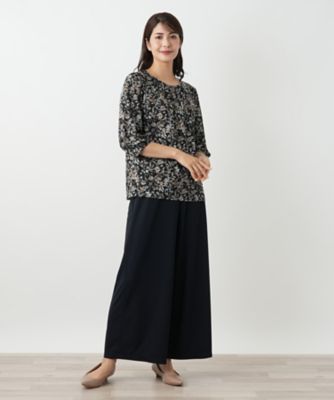 新品】 Leilian レリアン ブラウス サイズ13+ 花柄 紺 白 フレア