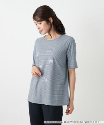 ボーダー刺繍Tシャツ【Leilian WHITE LABEL