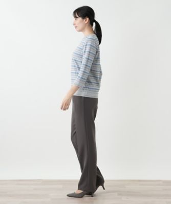 幾何学ボーダーカットソー【Leilian WHITE