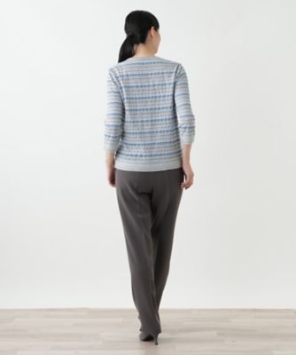 幾何学ボーダーカットソー【Leilian WHITE
