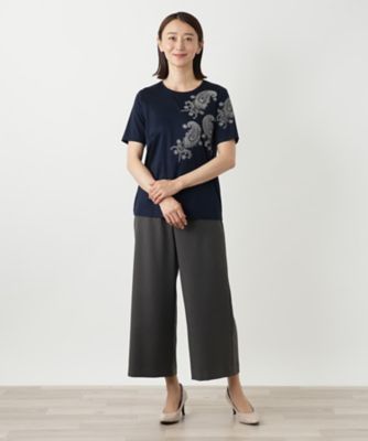 レリアン ROCHAS ペイズリープリント カットソー Tシャツ 11号 未使用 ペイズリー刺繍カットソー【ROCHAS Premiere