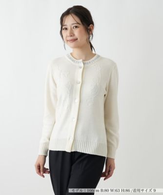 CABaNコットンカシミヤクルーネックカーディガン　ホワイトS CABaN カーディガン コットンカシミヤ クルーネックカーディガン