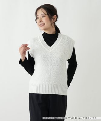 大きいサイズ☆未使用☆レリアン プラスハウス　Vネックニットベスト 織地麻混紡 刺繍Vネックニットベスト【CORSINI ＆ PROTI