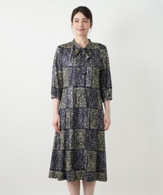 レリアン 黒リボン柄ワンピース プリントボウタイワンピース【ROCHAS Premiere