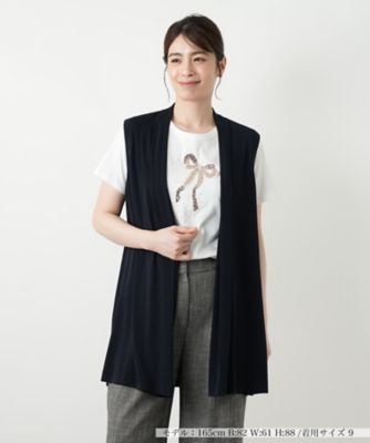 Leilian（レリアン）レディース　ベスト　Vネック　インディゴ　シルバーステッチ　13号　LL ニット使い中綿Vネックベスト＜大きいサイズ有＞シックスタイル