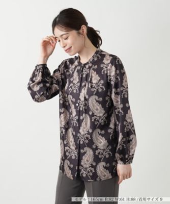 ペイズリー柄バンドカラーブラウス【ROCHAS Premiere
