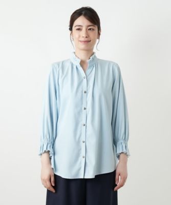 未使用☆レリアン ROCHAS 幾何学フリルトップス フリルカラーブラウス【MUSE BY ROCHAS