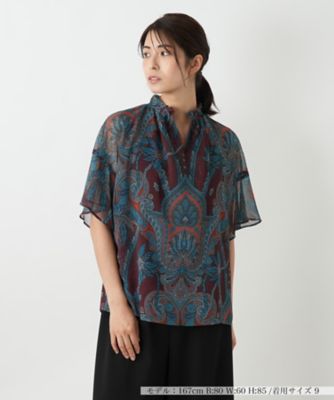 sov. ソブ ブラウス ペイズリー系 総柄 シルク シフォン フリーサイズ sov. ソブ ブラウス ペイズリー系 総柄 シルク シフォン