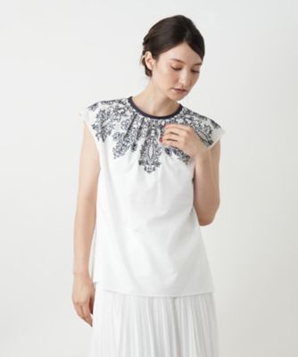 美品 ボールジー 1.8万円 刺繍 フレンチスリーブ ブラウス 白 洗える M 刺繍フレンチスリーブブラウス | BOURGE (Women)/ブールジュ | 三越