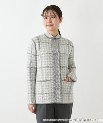 ＜Leilian (Women)＞チェックノーカラーニットジャケット