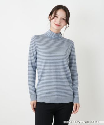 ＜Leilian (Women)＞切替ボーダーハイネックカットソー