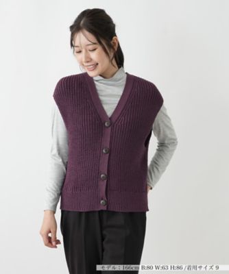 大きいサイズ☆未使用☆レリアン プラスハウス　Vネックニットベスト 織地麻混紡 レリアン Leilian Vネックニットベスト （ライトグリーン