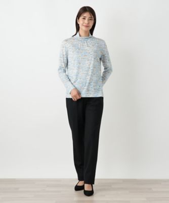 【新品】定価34,100円　レリアン　総柄ハイネックカットソー ブルー　13＋ プリントハイネックカットソー | Leilian (Women)/レリアン