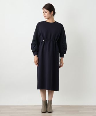 洗えるダンボールニット袖異素材MIXワンピース【25年10月