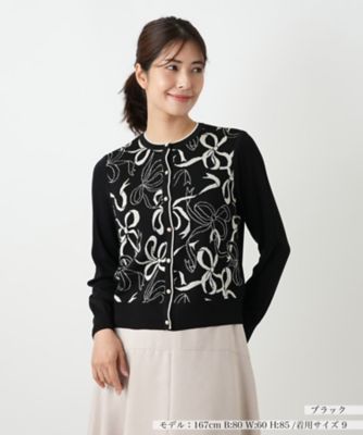 Leilian (Women)/レリアン リボン柄クルーネックカーディガン 99クロ トップス【三越伊勢丹/公式】