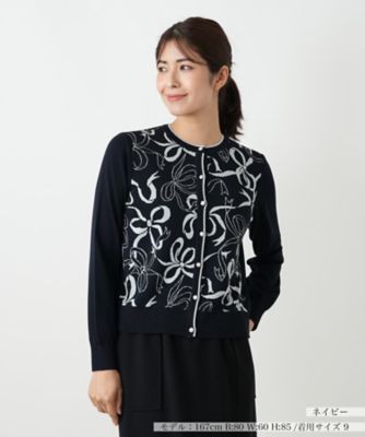 ＜Leilian (Women)＞リボン柄クルーネックカーディガン