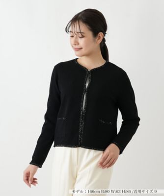 Leilian (Women)/レリアン ラメトリムショートカーディガン【Leilian WHITE LABEL】99クロ トップス【三越伊勢丹/公式】