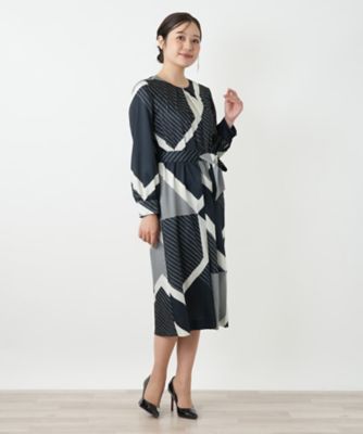 幾何学柄フレアワンピース【ROCHAS Premiere