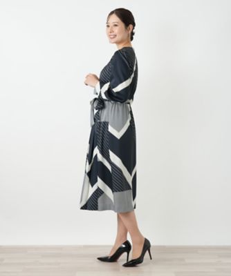 幾何学柄フレアワンピース【ROCHAS Premiere