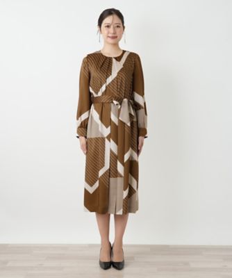 幾何学柄フレアワンピース【ROCHAS Premiere