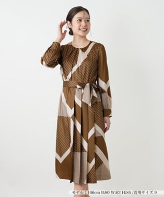 Leilian (Women)/レリアン 幾何学柄フレアワンピース【ROCHAS Premiere】85チャイロ ワンピース・ドレス【三越伊勢丹/公式】