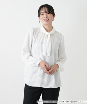 ＜Leilian (Women)＞ストライプボウタイブラウス【ＲＯＣＨＡＳ　Ｐｒｅｍｉｅｒｅ】
