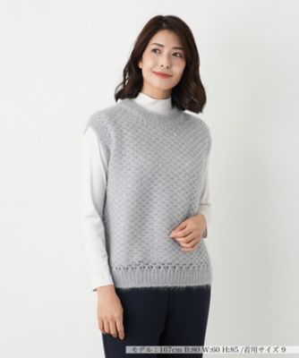 ＜Leilian (Women)＞格子編みニットベスト