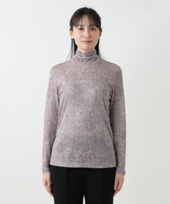 【美品】レリアン *ペイズリー柄ハイネックラメカットソー 15+ ラメペイズリー柄ハイネックカットソー【Leilian WHITE