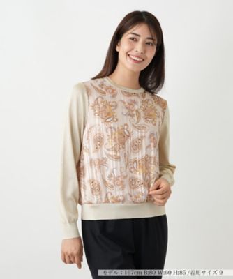 ＜Leilian (Women)＞ペイズリー切替ラメニット【Ｌｅｉｌｉａｎ　ＷＨＩＴＥ　ＬＡＢＥＬ】