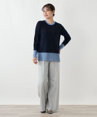 ボーダー切替クルーネックニット【Leilian WHITE