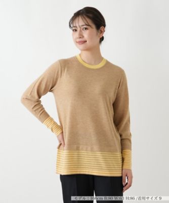 ボーダー切替クルーネックニット【Leilian WHITE