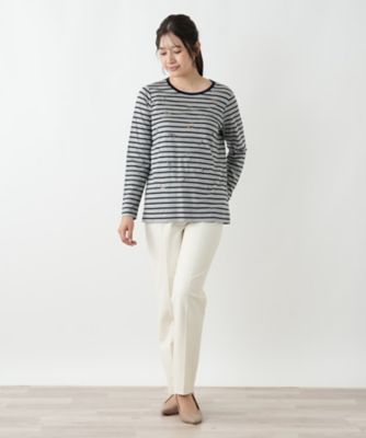【新品】定価29,700円　レリアン　デザインボーダーTシャツ　グリーン　17＋ マルチボーダーTシャツ【Leilian WHITE LABEL】|レリアン