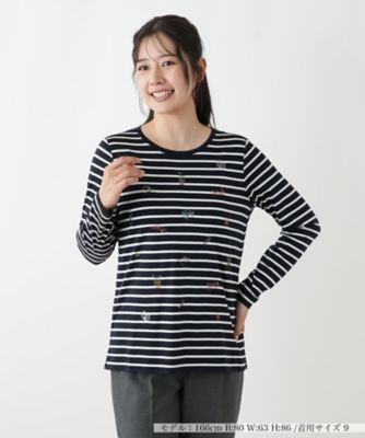 Leilian レリアン    半袖ボーダーカットソー 刺繍ボーダーカットソー【Leilian WHITE LABEL