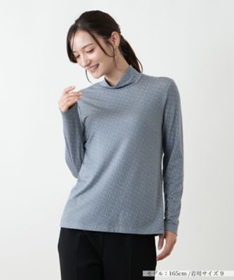 幾何学柄ハイネックカットソー【Leilian WHITE