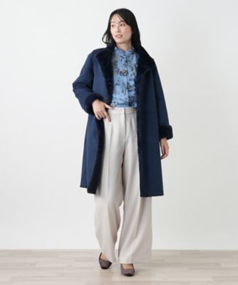 【美品】Leilian レリアン　ウール　コットン　コート　刺繍ボタン　ブルー 送料無料】スタンドカラーコート【Leilian WHITE