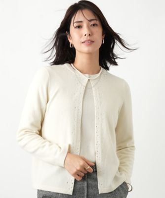 ＜Leilian (Women)＞ビジュークルーネックカーディガン【Ｌｅｉｌｉａｎ　ＷＨＩＴＥ　ＬＡＢＥＬ】