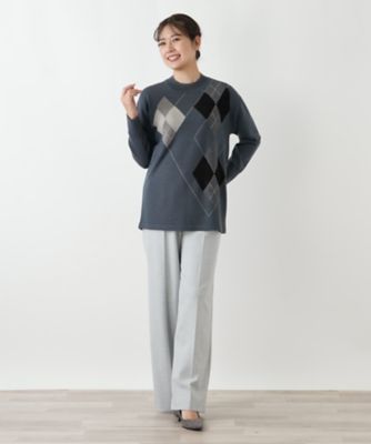 アーガイル柄クルーネックニット【Leilian WHITE